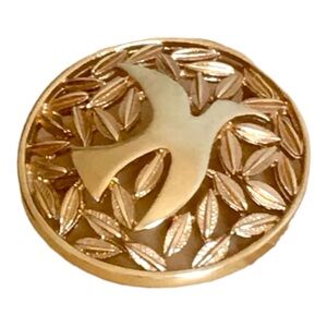 VTG Golden Dove Leaf Etched Circular Brooch Pin signed by designer Michele Lynn